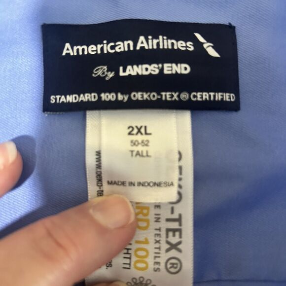 Lands End American Airlines Mens Long Sleeve Blue Uniform Shirt 2XL Tall (50-52) - Picture 10 of 13